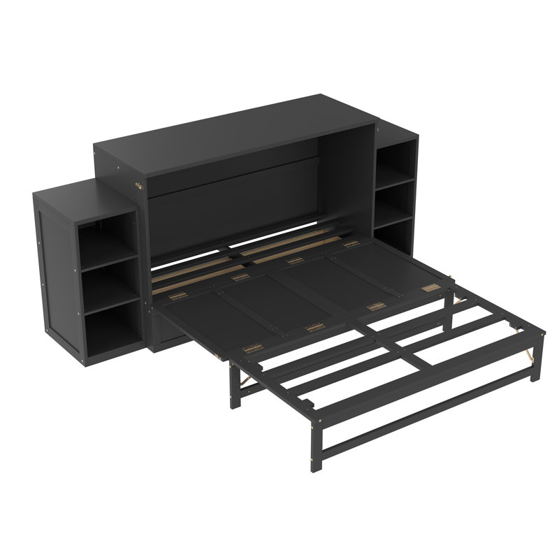 Murphy Bed With Storage Drawers And Shelves For Guest Room, Bedroom, Dark Gray