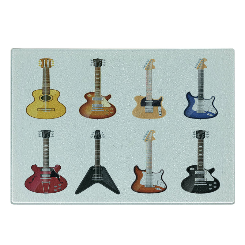 Ambesonne Guitar Tempered Glass Cutting Board String Instruments Jazz Multicolor