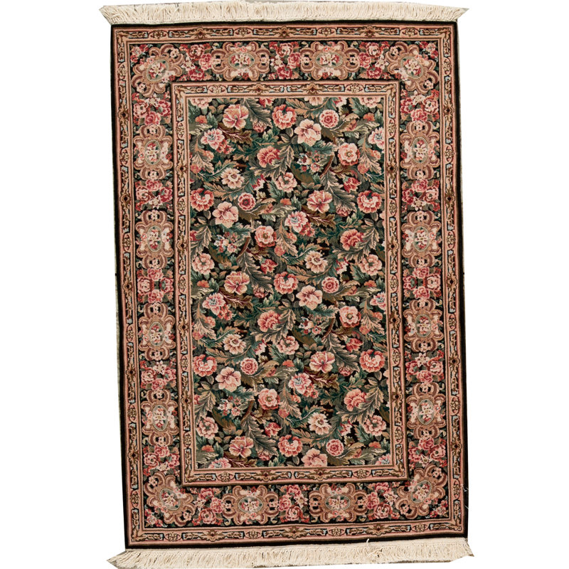 Tapis vert et rouge noué à la main de haute qualité