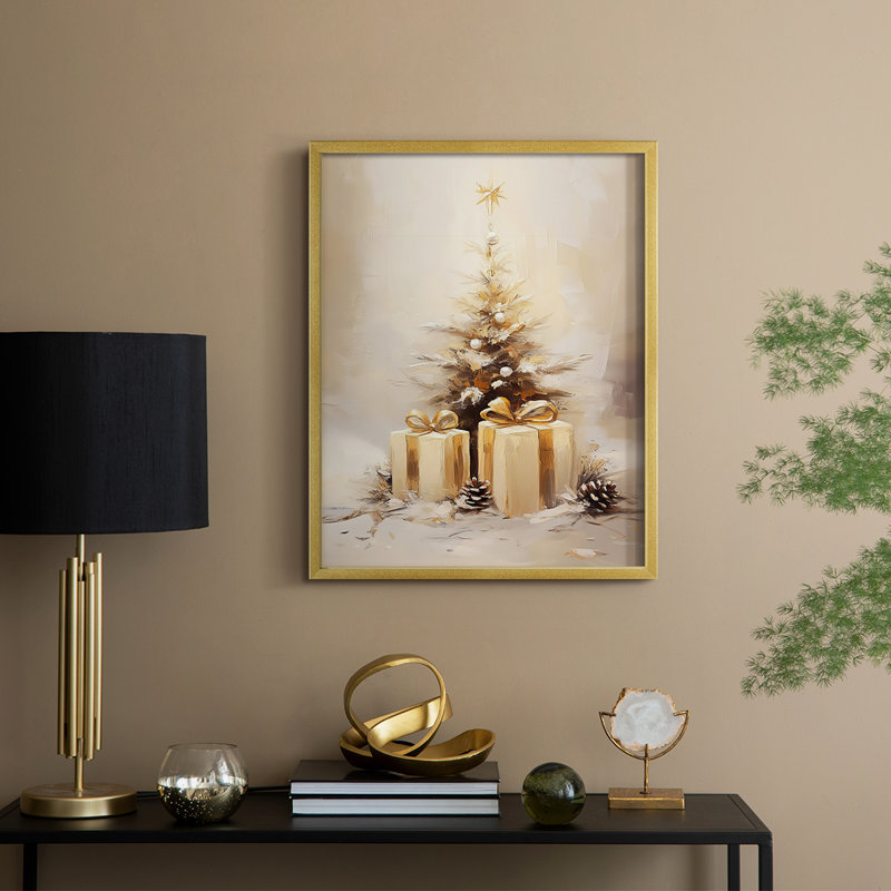 «Christmas Holiday Art», série 2-C XXVII, reproduction encadrée - bois massif, H 30 po x l 24 po, Doré