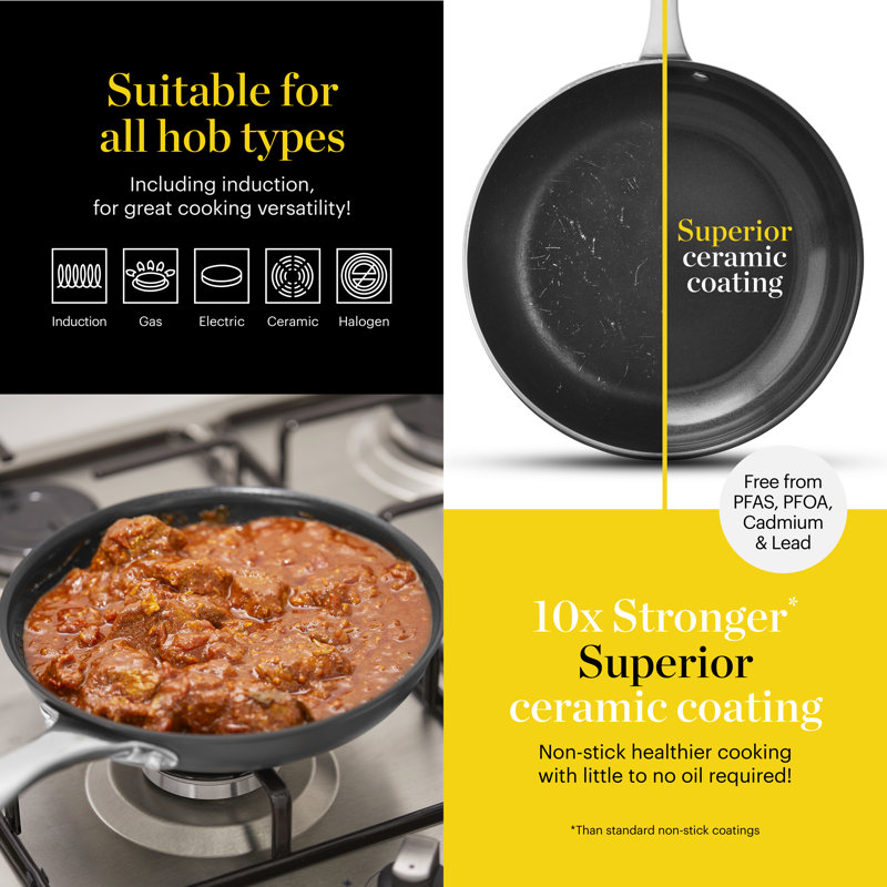 GF900258 Good Food in partnership with Tower Hard Anodised 5 Piece Cookware Set with Tempered Glass Lids, Pouring Lips, 15x Stronger Ceramic Non-Stick Coating, Induction Compatible, Grey