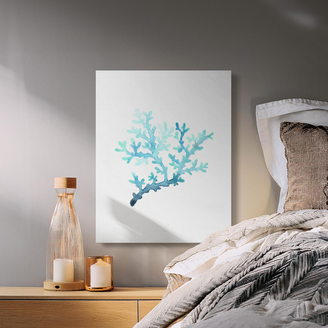Blue Watercolor Coral Canvas Wall Art, Coastal Beach House Ocean Decor Print, Minimalist Serene Marine Life Home Art Gift