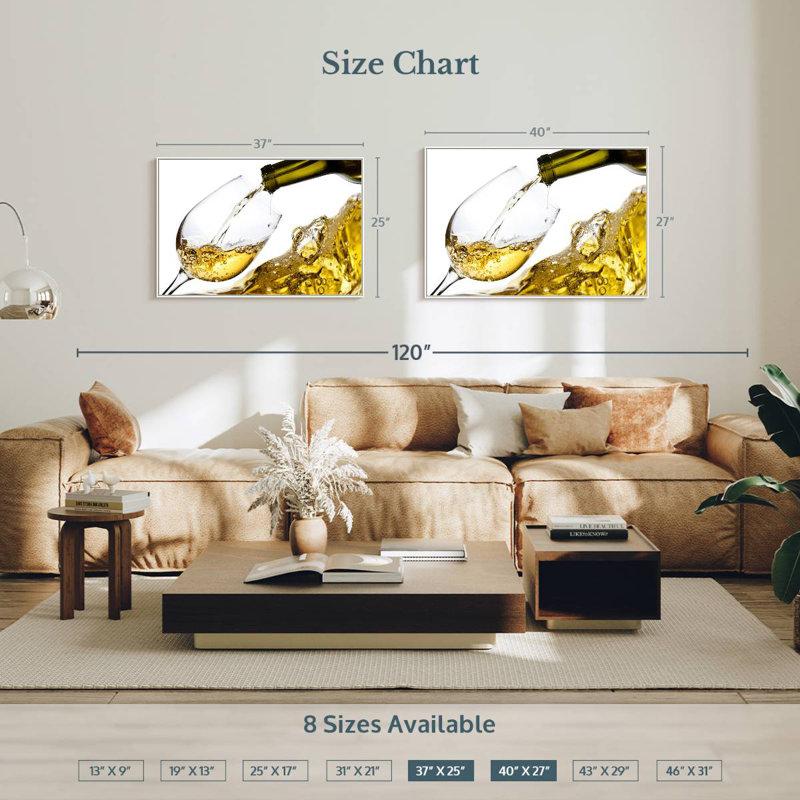 Éclaboussure de vin blanc, Cadre flottant blanc, 40 po x 27 po