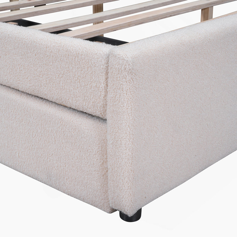 Lit plateforme tapissier avec gigogne et grand lit Teddy, Beige, Grand lit