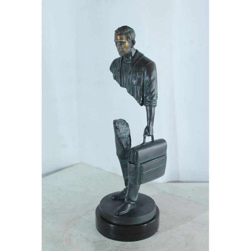 Figurine d'homme d'affaires en bronze avec porte-documents sur base en marbre NIFao 7 po x 7 po x H 21 po