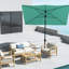 Parasol de patio de 6,5 pi x 10 pi, couche de protection, manivelle et inclinaison réglable, parasol de patio rectangulaire bleu sarcelle, protection, forme d'inclinaison simple,