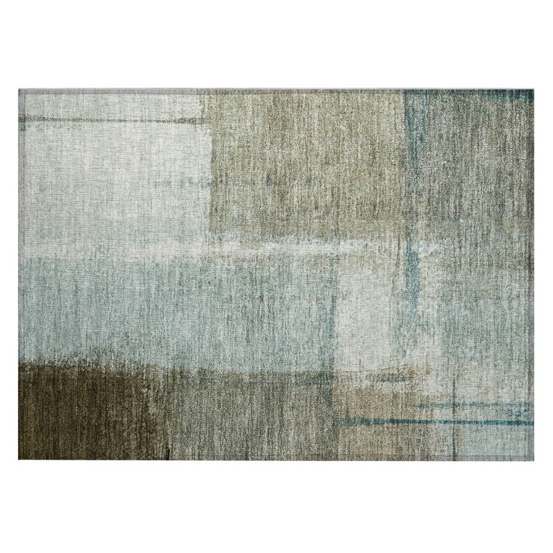 Machine Washable Indoor/Outdoor Xhevrie Seafoam Rug, Rectangle 1'8" x 2'6"