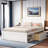 Wooden Platform Bed With A Drawer, Open Shelves And Pull-out Storage Cabinet-1139490964