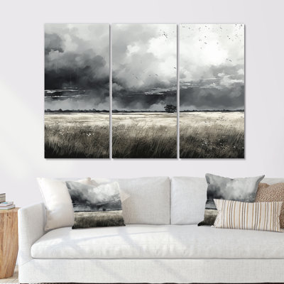 «Gray Storm Meadow Charm - Storms», ensemble d'art mural sur toile
