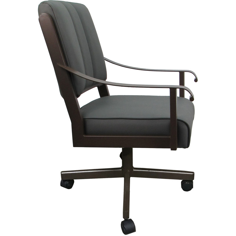 Leather Metal Dining Caster Chair Swivel Tilt, Gray , Brown