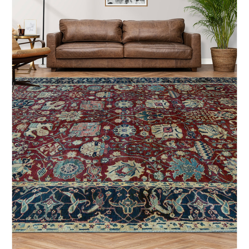 Sona Wool Oriental Area Rug in Red/Navy