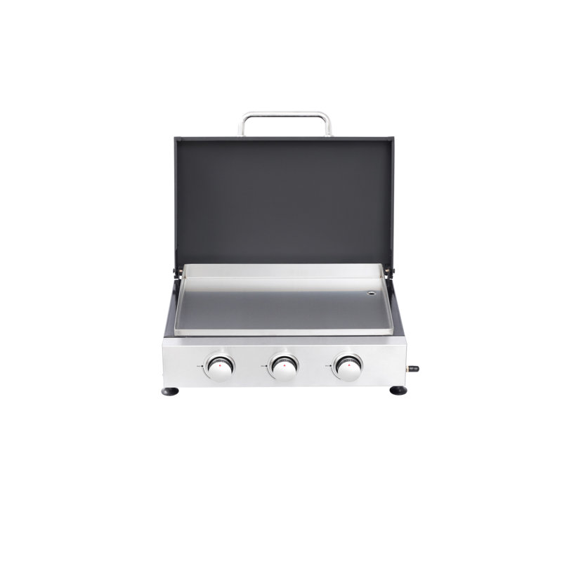Barbecue au gaz 3 brûleurs avec corps de poêle émaillé, filet en fonte, résistance aux hautes températures, carter d'huile coulissant, + design, acier inoxydable multifonction 28650Btu avec poêle à température, 28680Btu