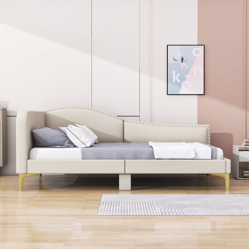 Lit de jour avec accoudoirs Kimarie, Lit simple, Beige