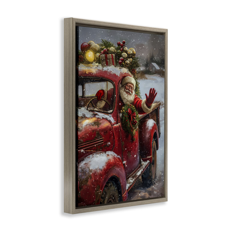 «Santa Waving Hello» par Imagine It Images, Cadre flottant orme Montalcino, H 25 po x l 17 po