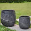 Leaf Embossed Concrete Effect Round Planter, Frostproof Outdoor Plant Pot, Black Round Garden Planter with Drainage Holes-760587781