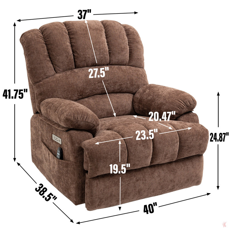 23" Seat Width And High Back Large Size Chenille Power Lift Recliner Chair With 8-Point Vibration Massage And Lumbar Heating