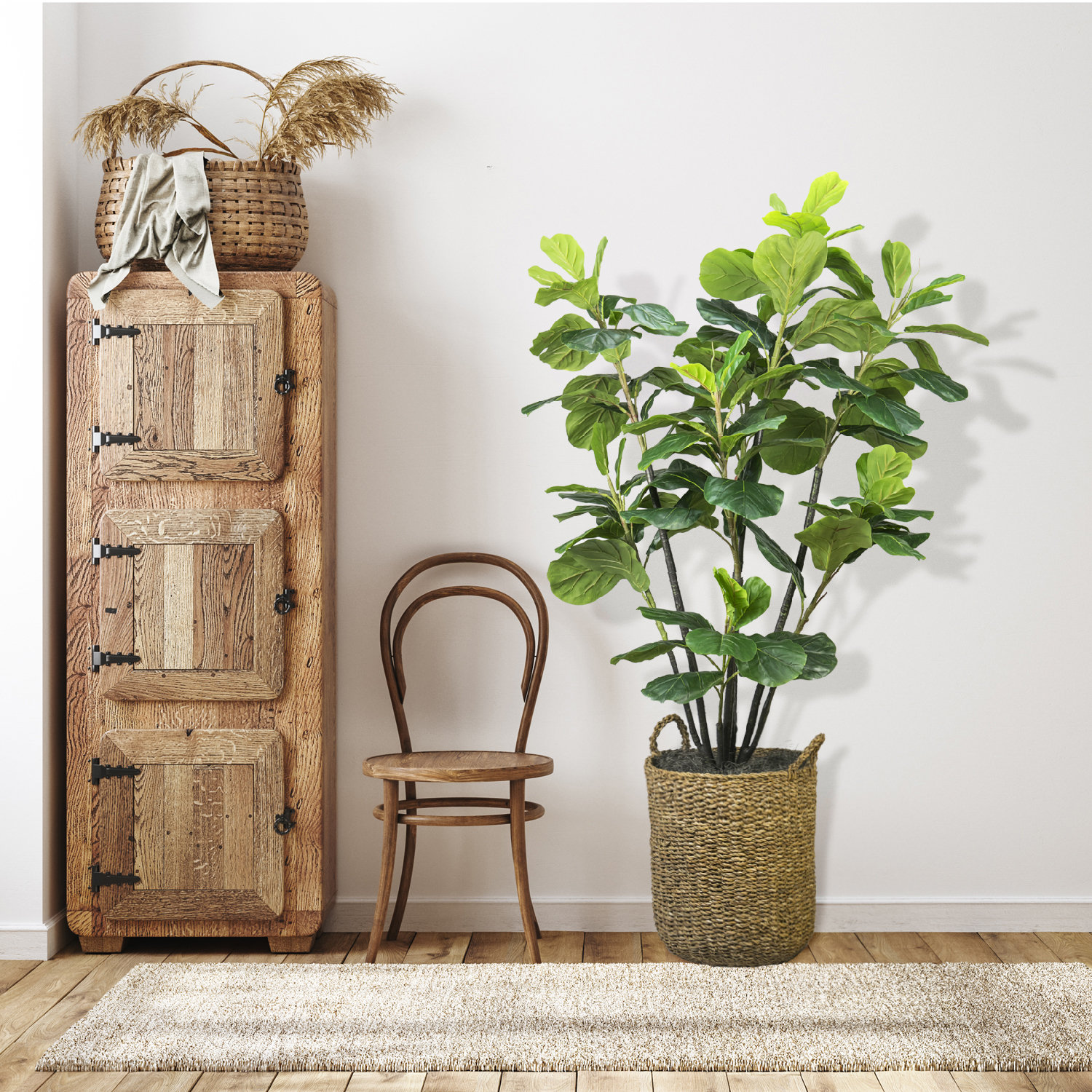 66'' Faux Fiddle Leaf Fig Tree in Wicker/Rattan Basket