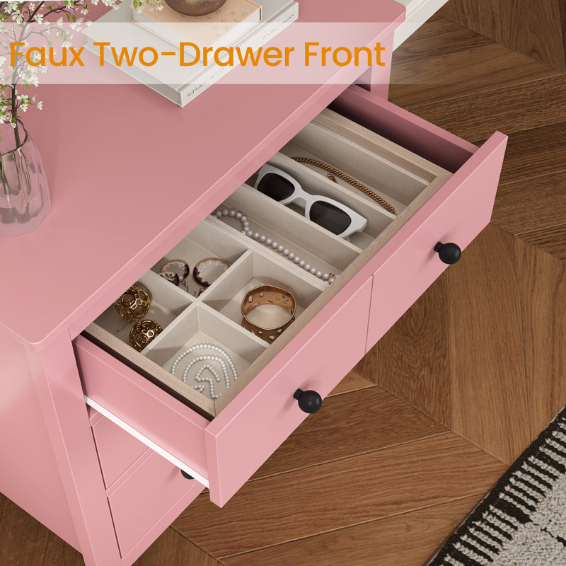 3-Drawer Nightstand, 23.6'' Wood Storage Chest, Pink