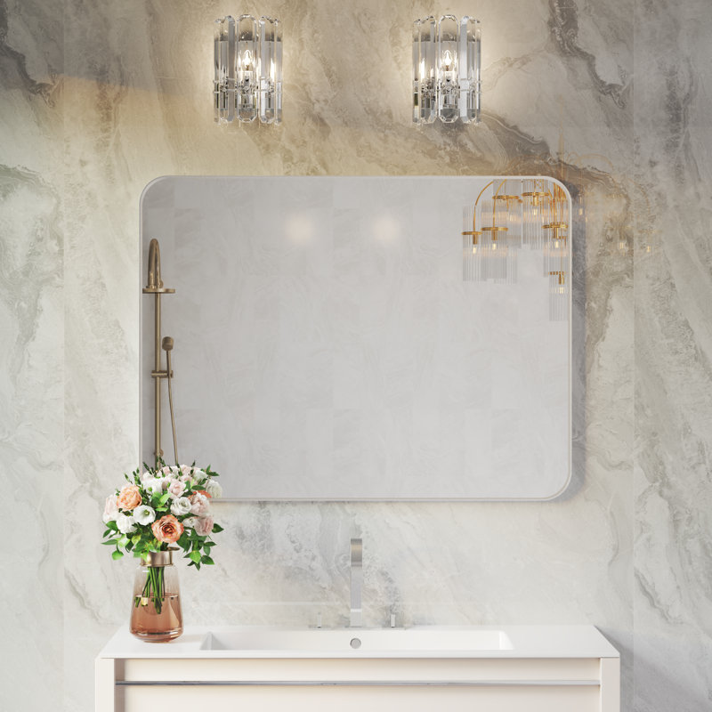 Miroir de salle de bain en aluminium, 32 po x 48 po, Argent argent