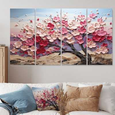 Pink And White Orchid Branches Tree I - Tree 4 Piece Wall Art