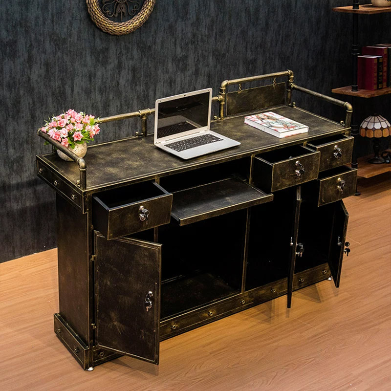 Retro Rectangular Manufactured Wood Reception Desk