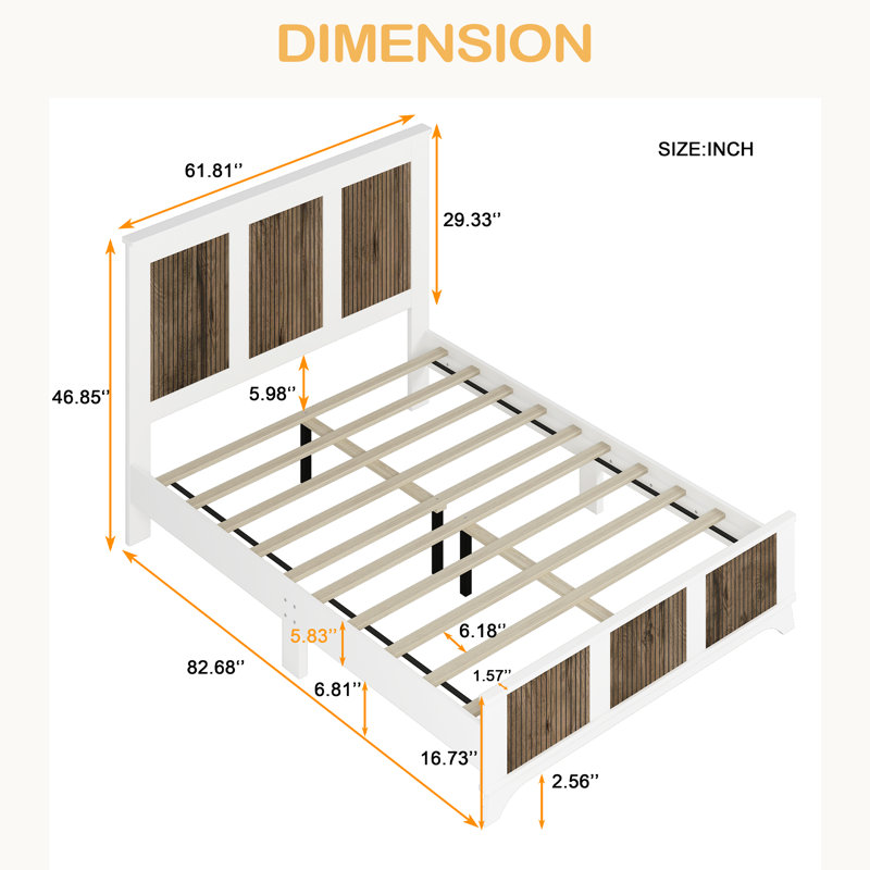 Grand lit plateforme en bois, Blanc