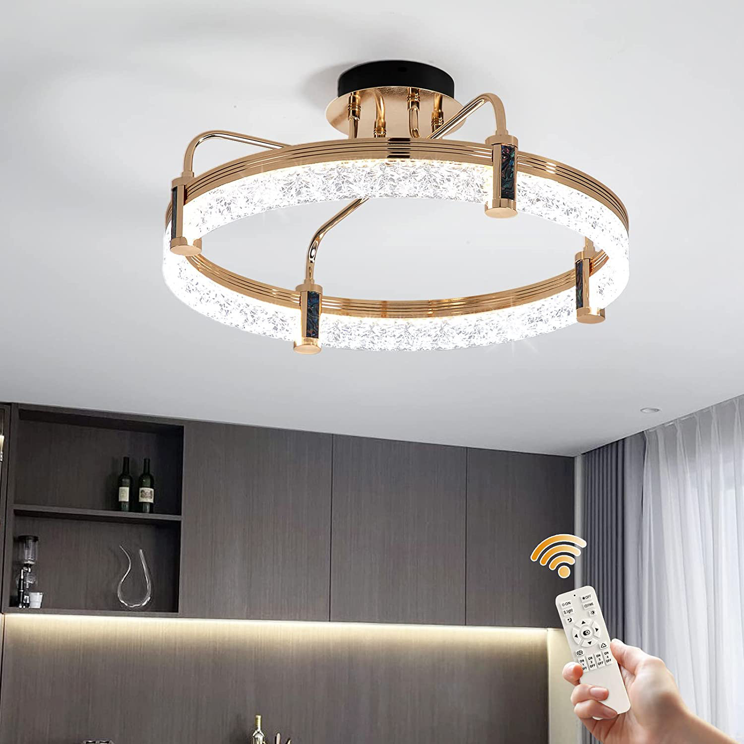 OKELI Modern LED Chandelier, 5 Rings Gold Large Pendant Light Dimmable —  okeli lights