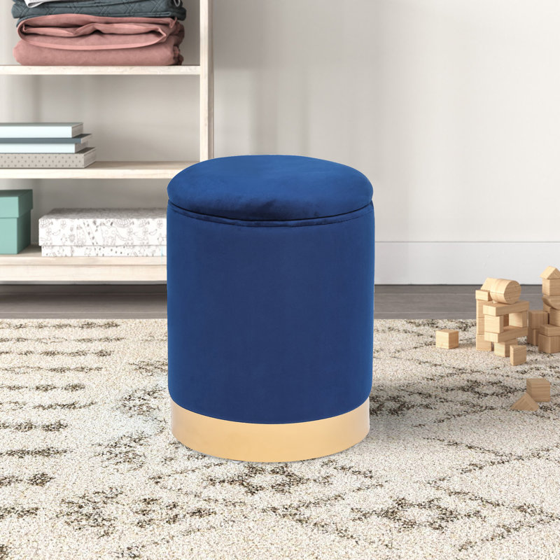 Round Storage stool, Blue Velvet, Gold