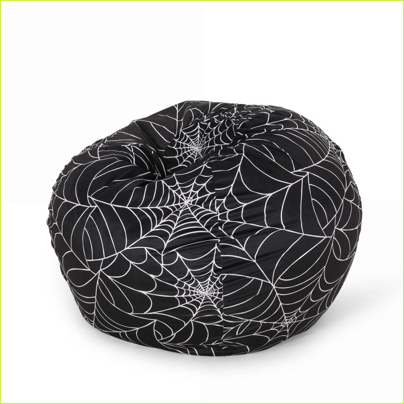 3 Foot Spiderweb Foam-Filled Bean Bag Chair | Black White | Round