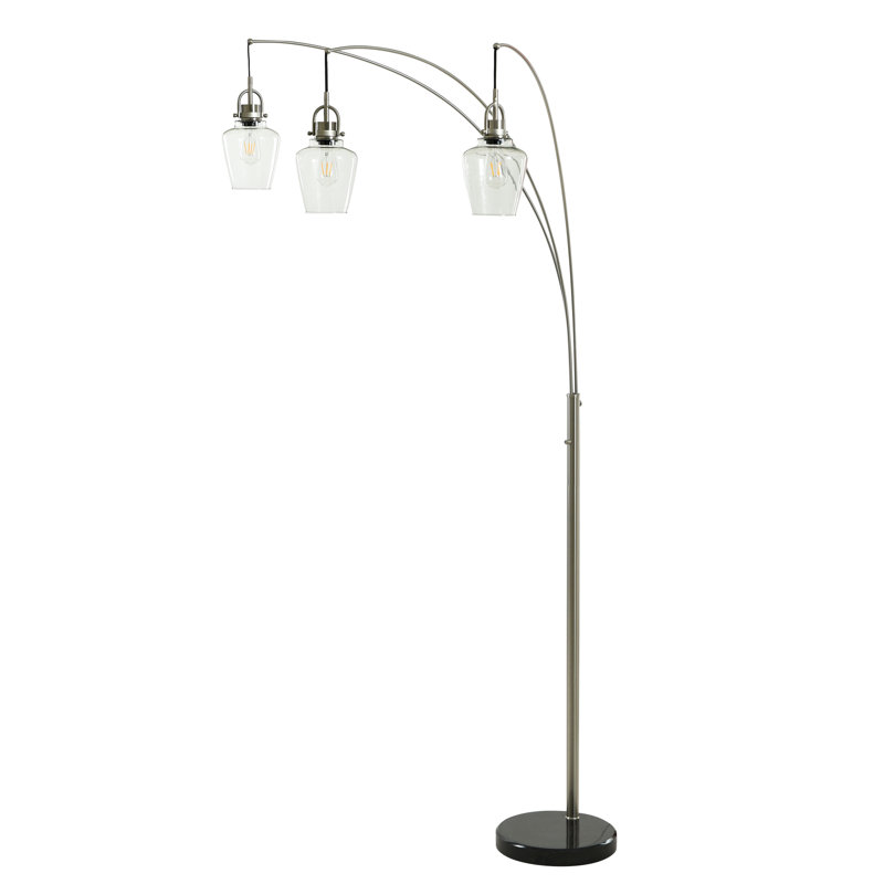 Steel Floor Lamp - Brushed Nickel & Black Marble - Clear Glass Shade
