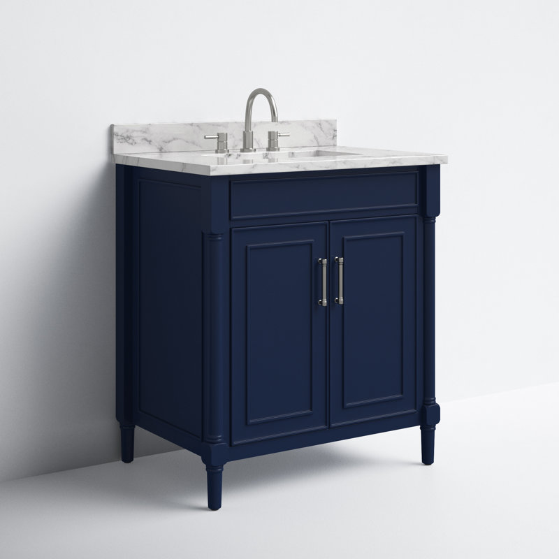 Navy Blue Single Bathroom Vanity with Marble Top