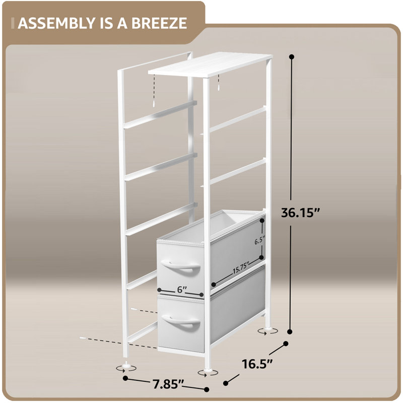 Sorbus Narrow Dresser with 5 Drawers - Vertical Slim Storage Chest of Drawers with Steel Frame, Wood Top & Easy Pull Fabric Bins for Small Spaces, Closets, Bedrooms, Bathrooms & Laundry, All White