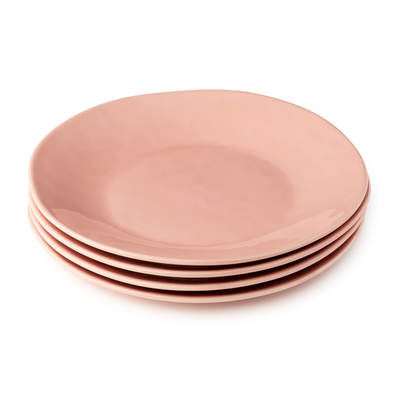 Assiettes en grès de 11 po Desert Rose - Assiettes modernes rose vif éclatant avec finition brillante - Vaisselle élégante pour tous les jours pour salades, plats, pâtes et réceptions - ensemble de 4