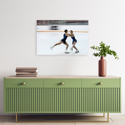 Dynamic Ice Skaters Elegant Contemporary Winter Wall Art Print