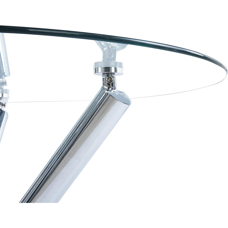 Xander Round Glass Table w/ Stainless Steel Legs for Kitchen, Living Room, Small Spaces & Breakfast Nooks, Chrome
