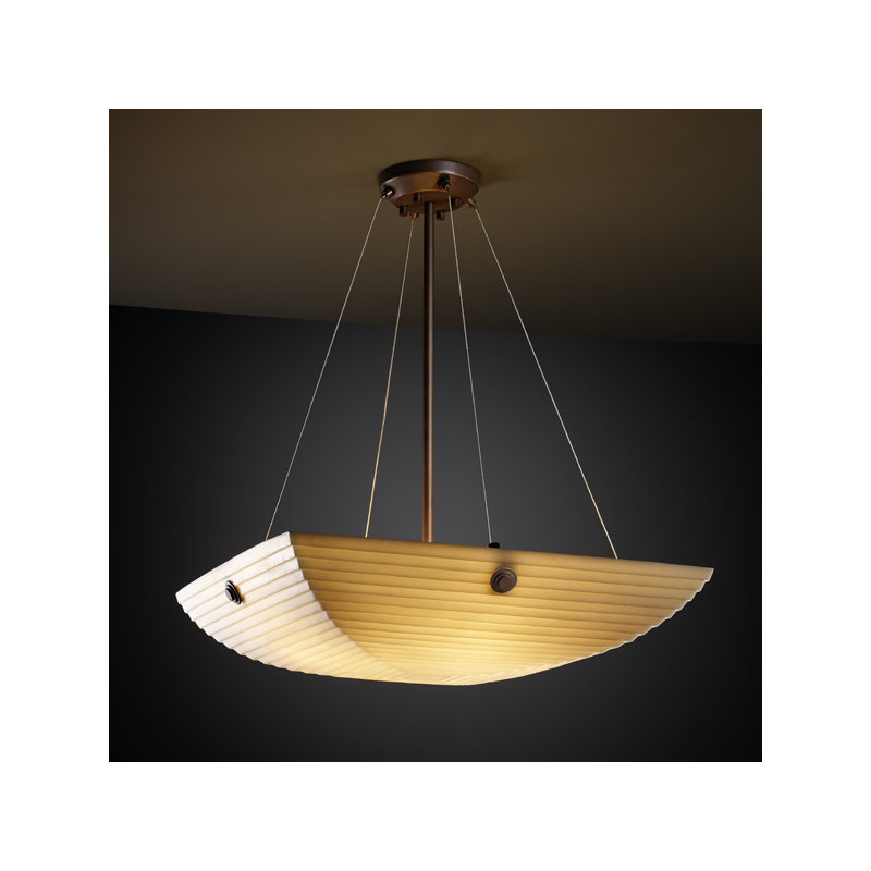 Luminaire suspendu inversé 3 lumières Porcelina, Nickel brossé, Cercles concentriques à faiteau, Vagues