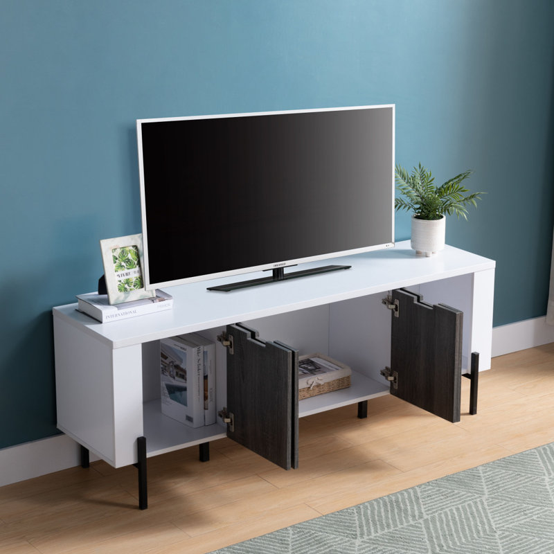 Meuble télé 60 po à deux tons avec quatre portes d'armoire, armoire de rangement - et patiné