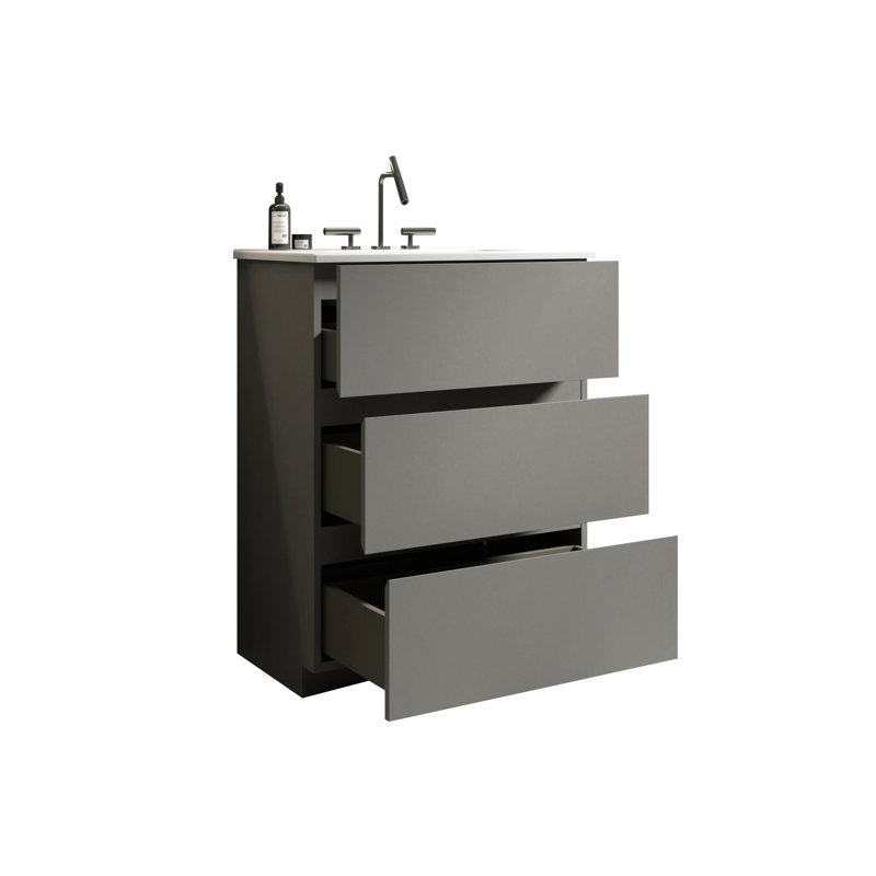 Modern Gray Bathroom Furniture - Spacious & Ergonomic Freestanding Vanity Finish Drawers, Gray, 24"