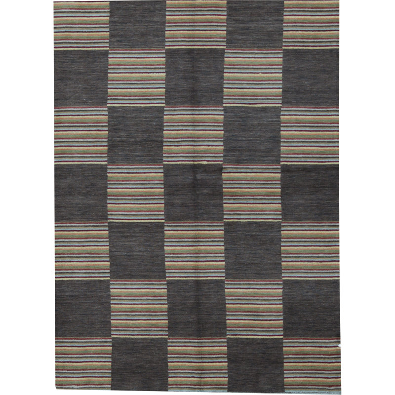 Tapis rouge, vert et gris noué à la main de haute qualité