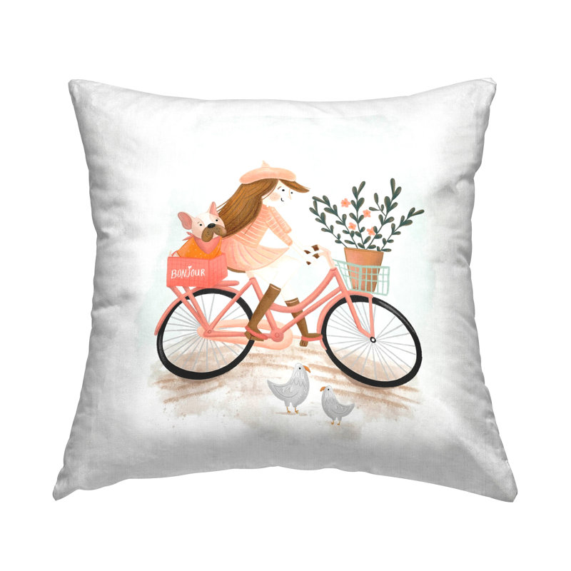 Conception de coussin décoratif Paris Girl on Bike par Fineapple Pear