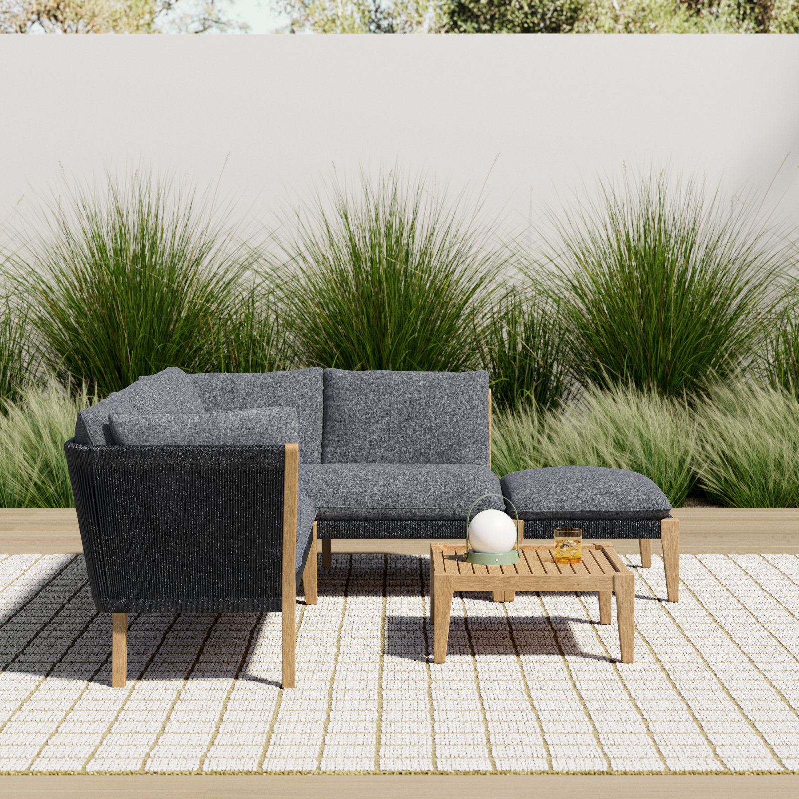 Habitat Eucalyptus 5 - Person Modular Patio Conversation Set with Cushions, Brown Frame/Black Cushion