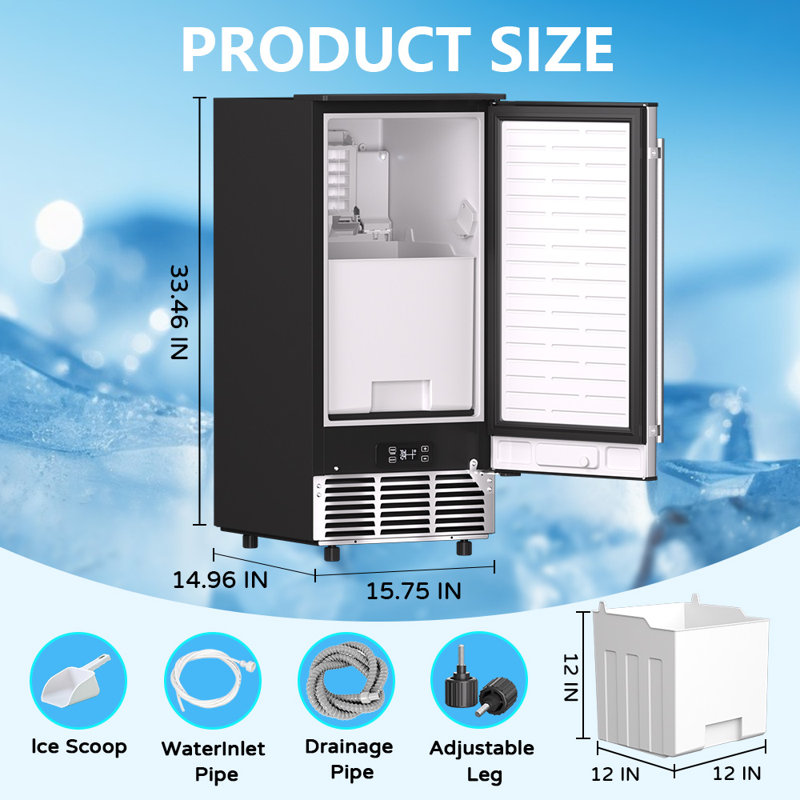 15.75 in. 120 lb. Freestanding/Built-In Full Size Cubes Ice Maker Machine in Stainless Steel with 30 lb. Bin, Ice Scoop