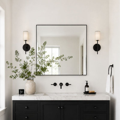 Kessie Square Bathroom Mirror, Matt Black Square Wall Mirror, 45x45'' Matt Black Square Mirror for Bathroom