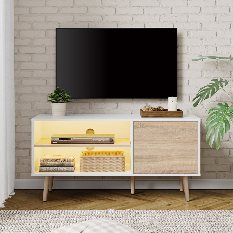 Meuble télé pour téléviseur de 65 po ou moins, Jaune / blanc / Burlywood