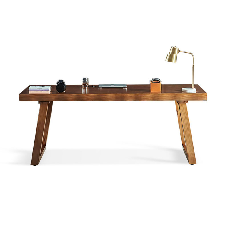 Nut-brown Rectangular Solid Wood Writing desk, 30.71" H x 62.99" W x 27.56" D