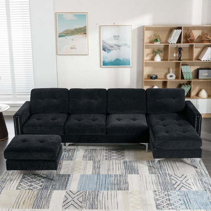 Canapé modulaire 3 pièces Kaelen, Velours noir