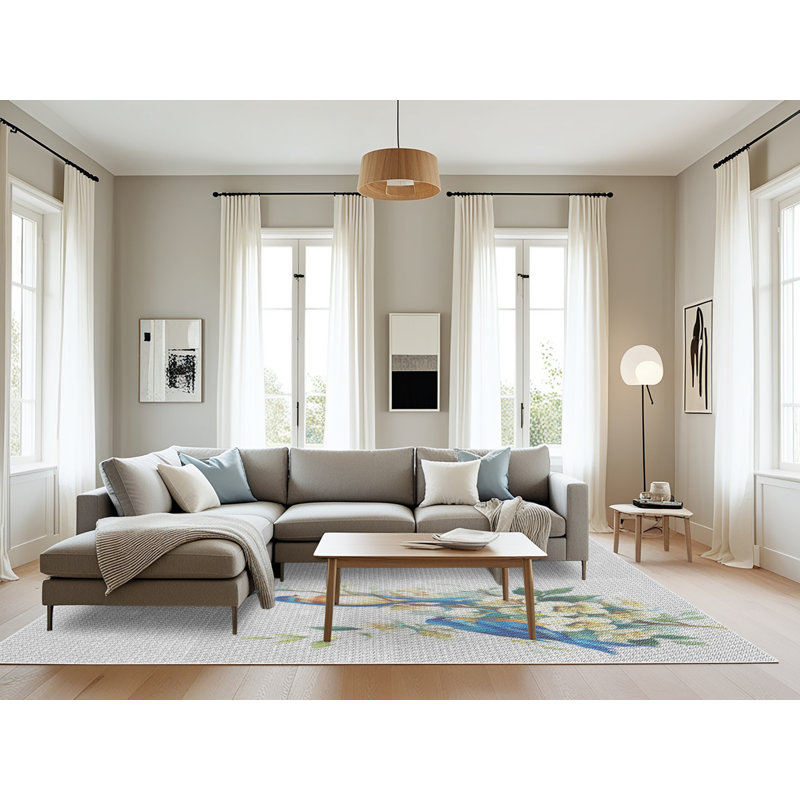 Tapis bleu/beige à motifs, Rectangle 8 pi x 10 pi
