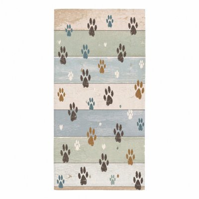 1Pcs Cute Paw Print Beach Towel, Featuring Vintage Wood Grain Background and Prints in Various Colors. Large Microfiber, Perfect for, Swimming, Travel, Camping, Unisex.