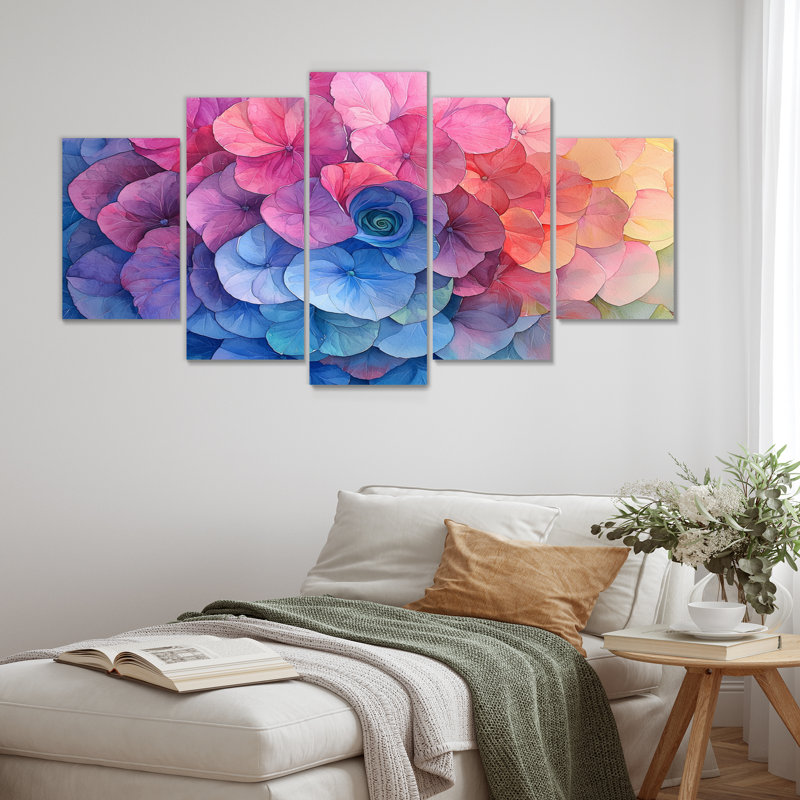 Hortensia tourbillon I - art mural hortensia - décoration murale traditionnelle, H 32 po x l 60 po, 5