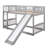 Twin Over Twin Low Bunk Bed With Slide, Ladder, And Removable Fence For Kids And Teens, Versatile And Durable Design-2095956910